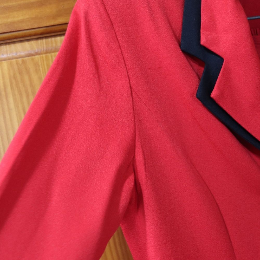Taurus II Vintage 80s Red Black Trim Pantsuit Womens 10 Retro Power Suit Set - Picture 14 of 16